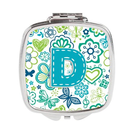 CAROLINES TREASURES Letter D Flowers and Butterflies Teal Blue Compact Mirror CJ2006-DSCM